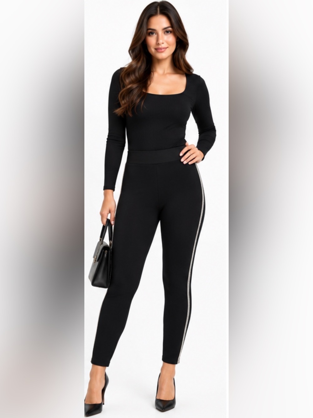 ZARA Black Embellished Side Stripe Pants Leggings XXL